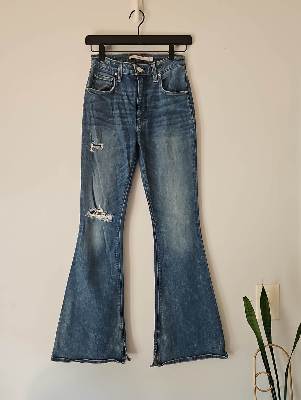 Hudson Jeans Blue Distressed Flare Wide-Leg Jeans